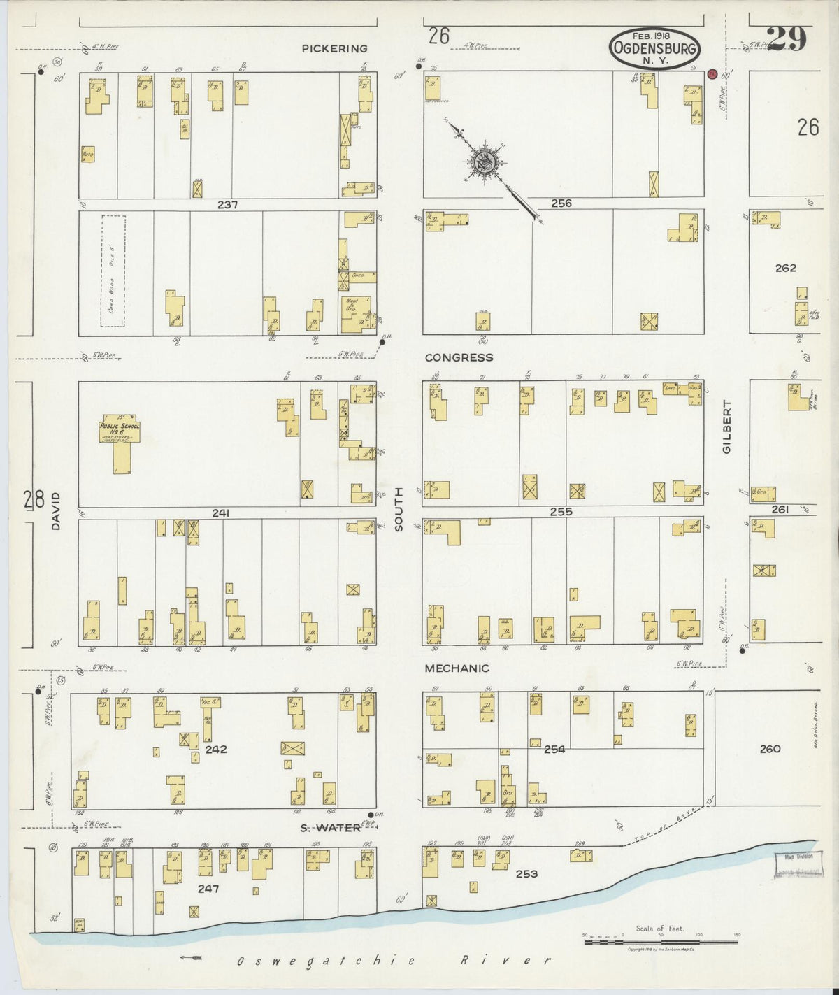Sanborn Fire Insurance Map from Ogdensburg, St. Lawrence County, New York (1918), Sheet #0029 - Complete Map Set gallery image, historic Sanborn map, vintage wall art, New York New York