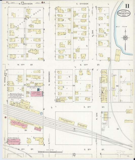 Sanborn Fire Insurance Map from Rochester, Olmsted County, Minnesota (1914), Sheet #0011 - Historic Sanborn Fire Insurance Map Print, vintage old map wall art, antique decor, genealogy gift, Minnesota Minnesota map