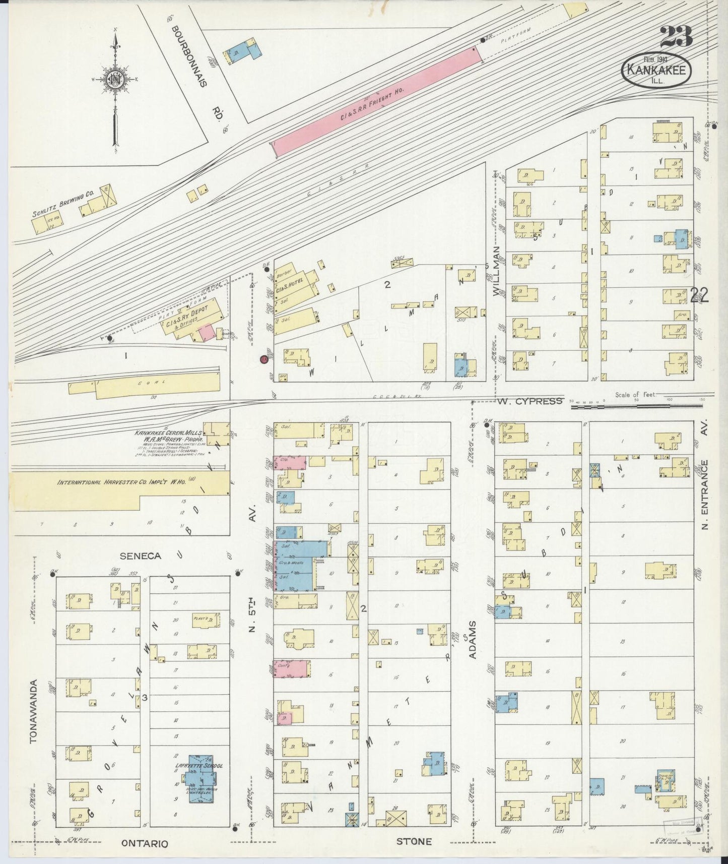 Sanborn Fire Insurance Map from Kankakee, Kankakee County, Illinois (1914), Sheet #0023 - Complete Map Set gallery image, historic Sanborn map, vintage wall art, Illinois Illinois