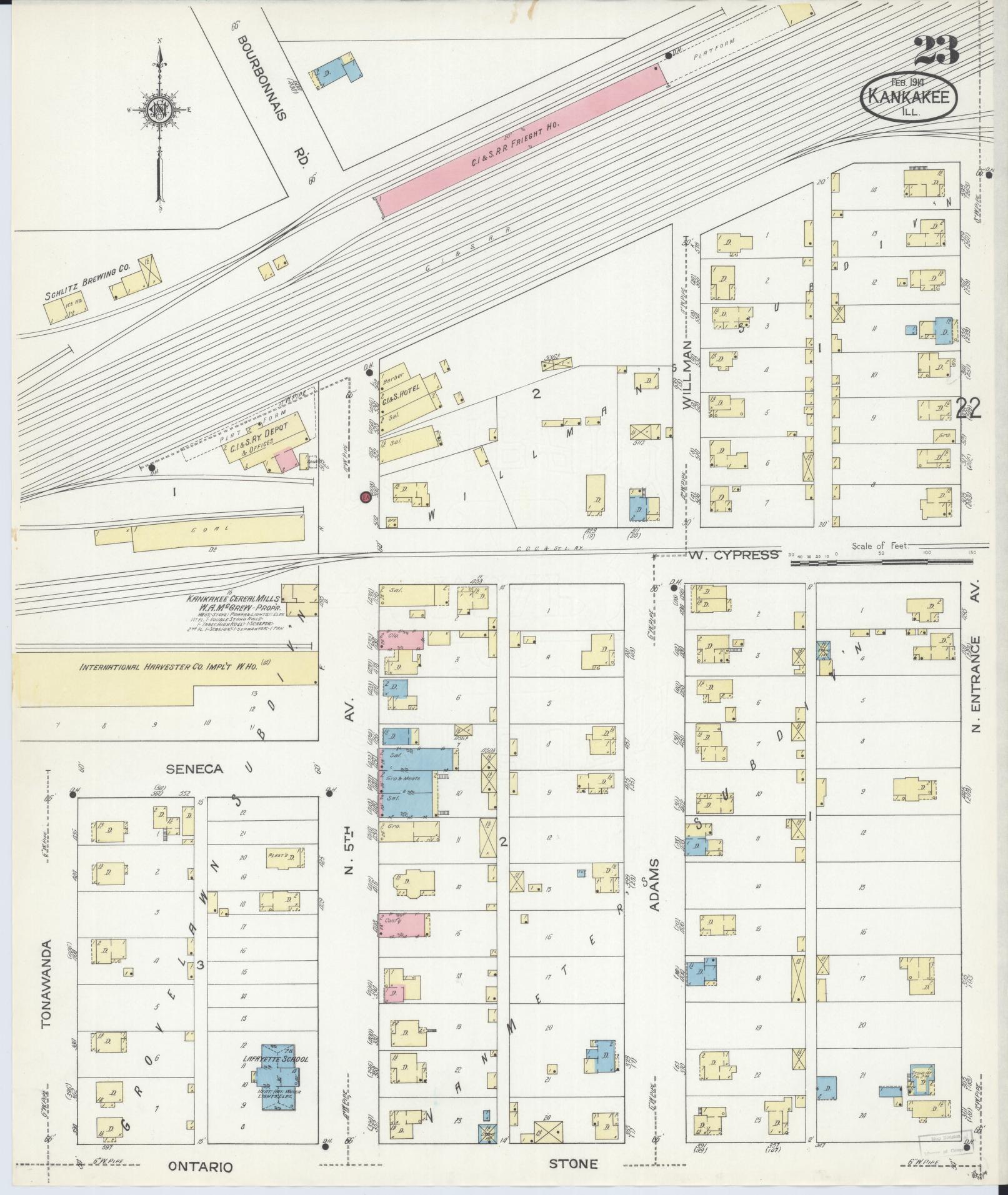 Sanborn Fire Insurance Map from Kankakee, Kankakee County, Illinois (1914), Sheet #0023 - Complete Map Set gallery image, historic Sanborn map, vintage wall art, Illinois Illinois