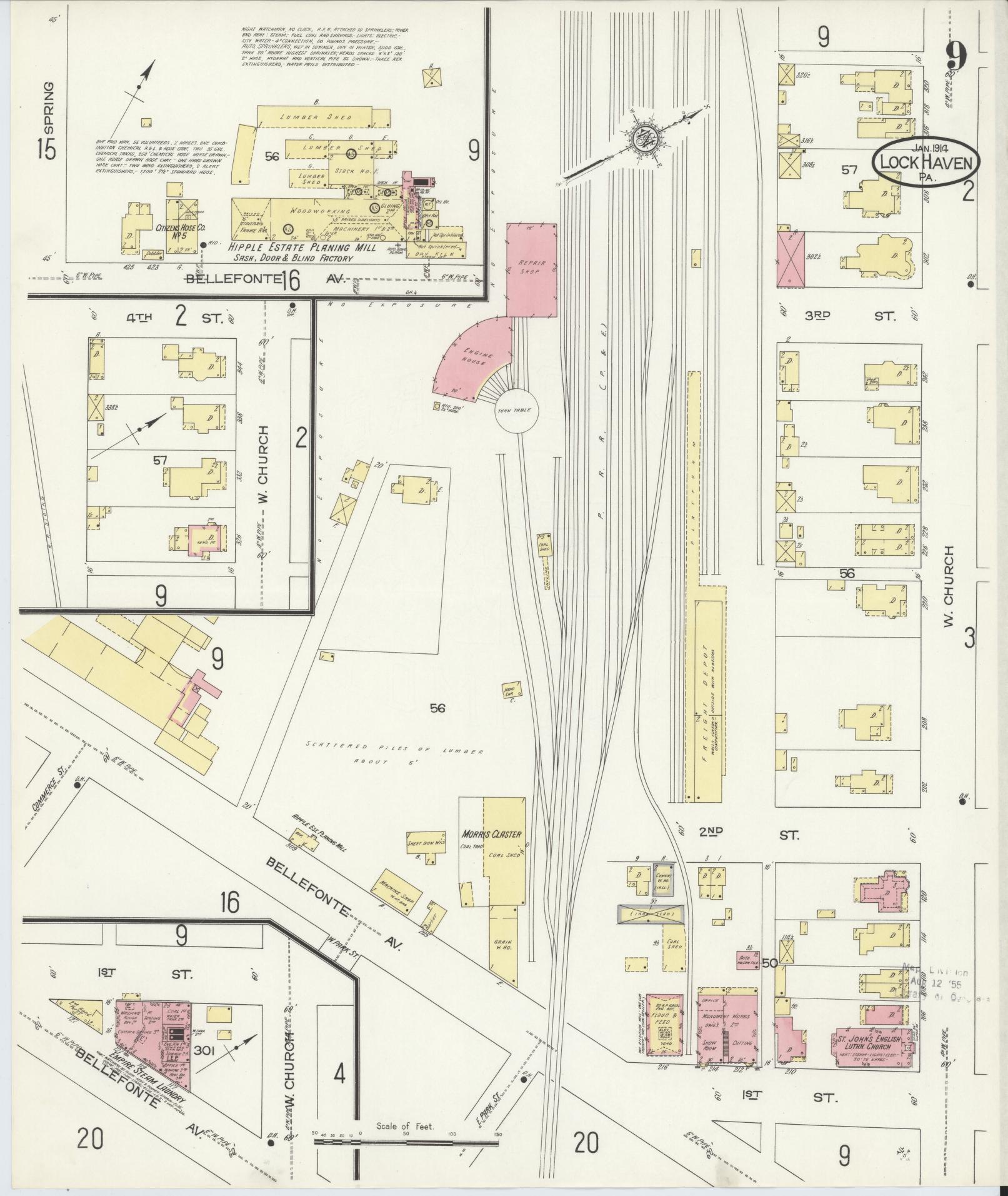 Sanborn Fire Insurance Map from Lock Haven, Clinton County, Pennsylvania (1914), Sheet #0009 - Complete Map Set gallery image, historic Sanborn map, vintage wall art, Pennsylvania Pennsylvania