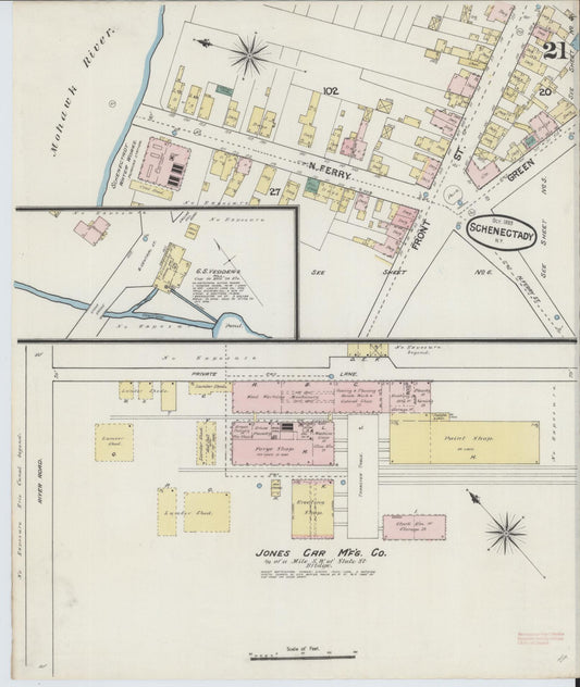 Sanborn Fire Insurance Map from Schenectady, Schenectady County, New York (1889), Sheet #0021 - Historic Sanborn Fire Insurance Map Print, vintage old map wall art, antique decor, genealogy gift, New York New York map
