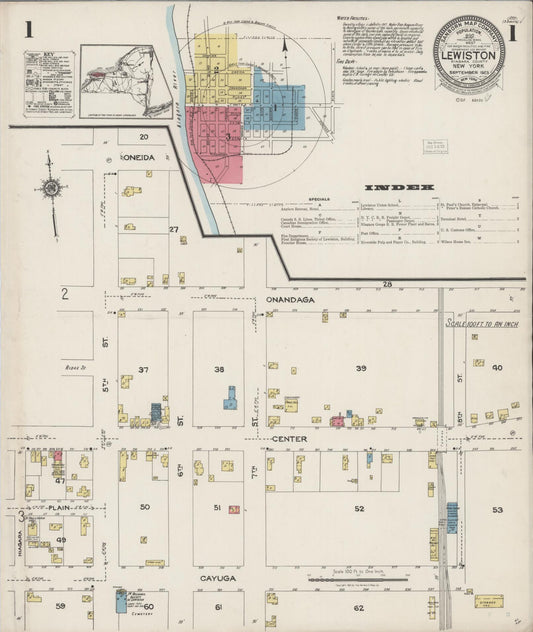 Sanborn Fire Insurance Map from Lewiston, Niagara County, New York (1923), Sheet #0001 - Complete Map Set gallery image, historic Sanborn map, vintage wall art, New York New York
