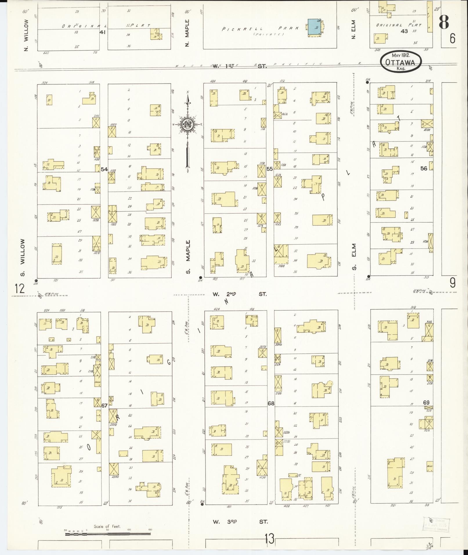 Sanborn Fire Insurance Map from Ottawa, Franklin County, Kansas (1912), Sheet #0008 - Complete Map Set gallery image, historic Sanborn map, vintage wall art, Kansas Kansas