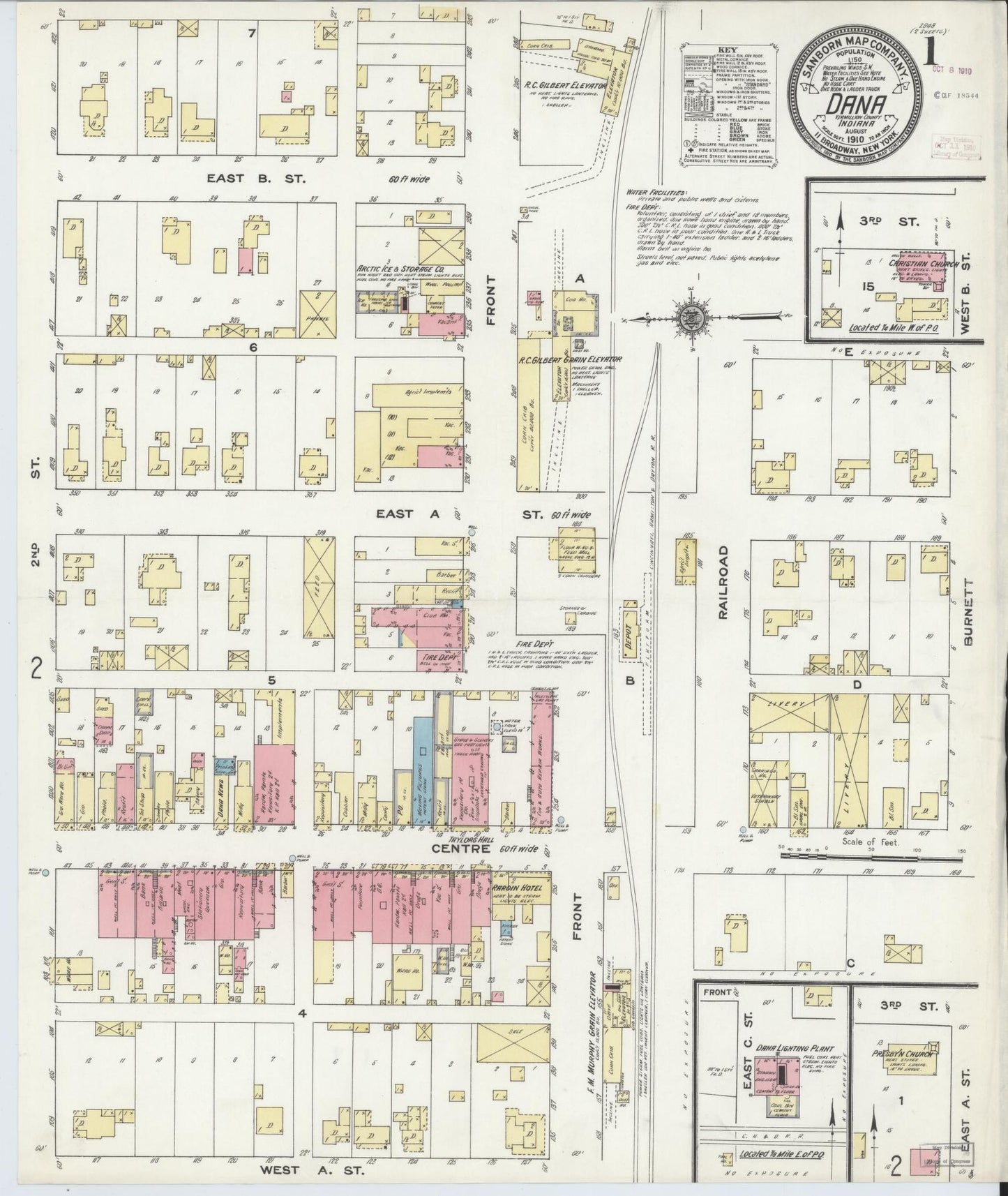 Sanborn Fire Insurance Map from Dana, Vermillion County, Indiana (1910), Sheet #0001 - Complete Map Set gallery image, historic Sanborn map, vintage wall art, Indiana Indiana