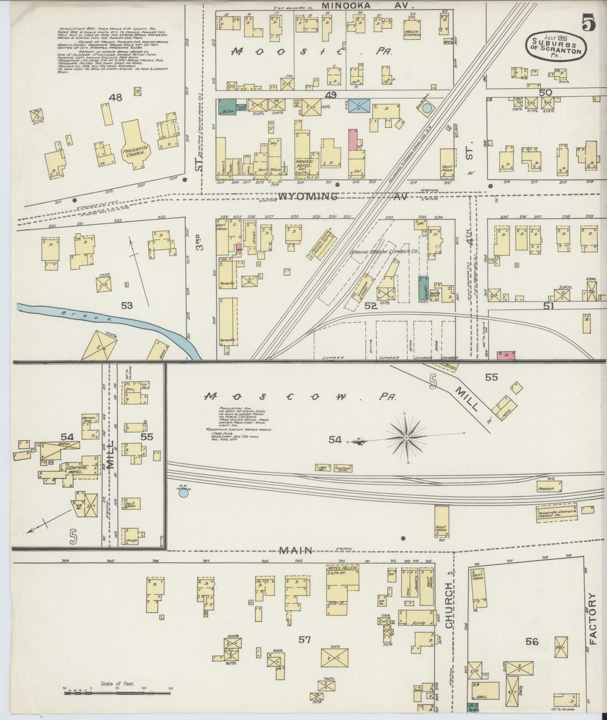 Sanborn Fire Insurance Map from Scranton Suburbs, Lackawanna County, Pennsylvania (1893), Sheet #0005 - Historic Sanborn Fire Insurance Map Print, vintage old map wall art, antique decor, genealogy gift, Pennsylvania Pennsylvania map