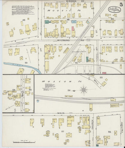 Sanborn Fire Insurance Map from Scranton Suburbs, Lackawanna County, Pennsylvania (1893), Sheet #0005 - Historic Sanborn Fire Insurance Map Print, vintage old map wall art, antique decor, genealogy gift, Pennsylvania Pennsylvania map