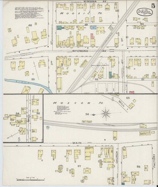 Sanborn Fire Insurance Map from Scranton Suburbs, Lackawanna County, Pennsylvania (1893), Sheet #0005 - Historic Sanborn Fire Insurance Map Print, vintage old map wall art, antique decor, genealogy gift, Pennsylvania Pennsylvania map