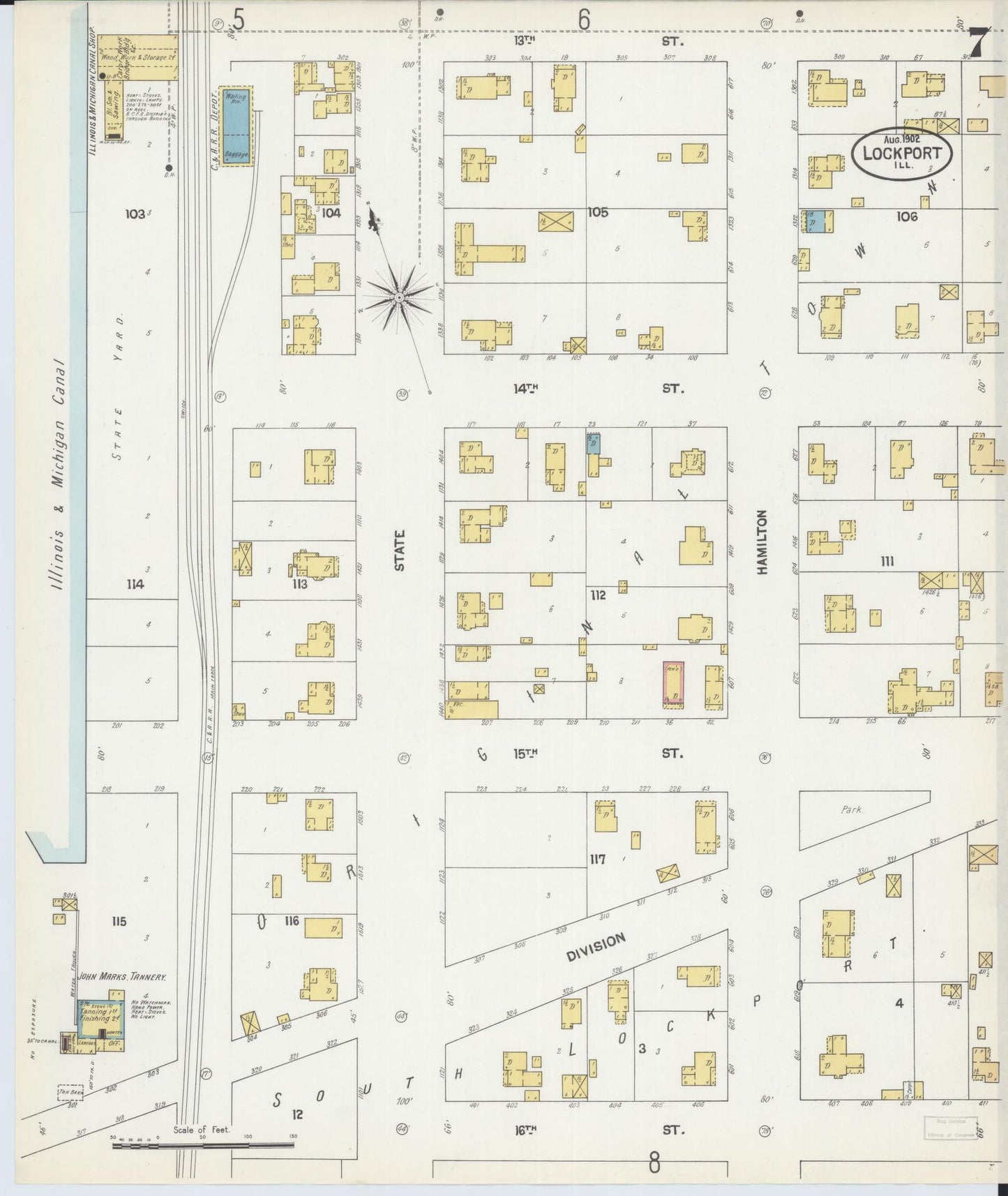 Sanborn Fire Insurance Map from Lockport, Will County, Illinois (1902), Sheet #0007 - Complete Map Set gallery image, historic Sanborn map, vintage wall art, Illinois Illinois