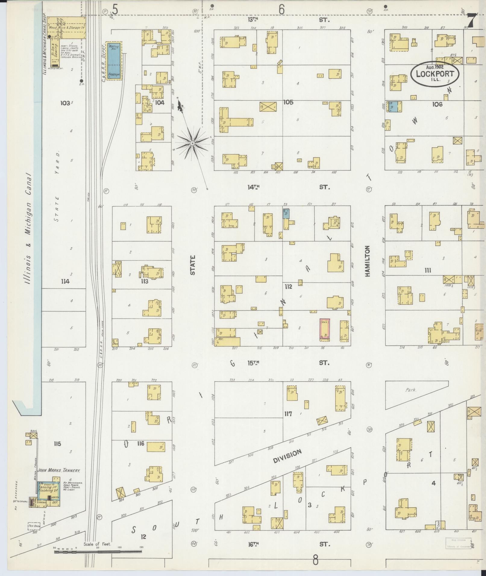 Sanborn Fire Insurance Map from Lockport, Will County, Illinois (1902), Sheet #0007 - Complete Map Set gallery image, historic Sanborn map, vintage wall art, Illinois Illinois