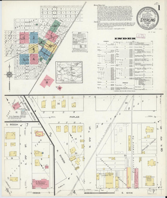 Sanborn Fire Insurance Map from Sterling, Logan County, Colorado (1913), Sheet #0001 - Historic Sanborn Fire Insurance Map Print, vintage old map wall art, antique decor, genealogy gift, Colorado Colorado map
