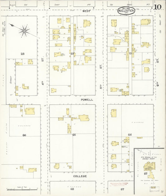 Sanborn Fire Insurance Map from Hollister, San Benito County, California (1892), Sheet #0010 - Historic Sanborn Fire Insurance Map Print, vintage old map wall art, antique decor, genealogy gift, California California map