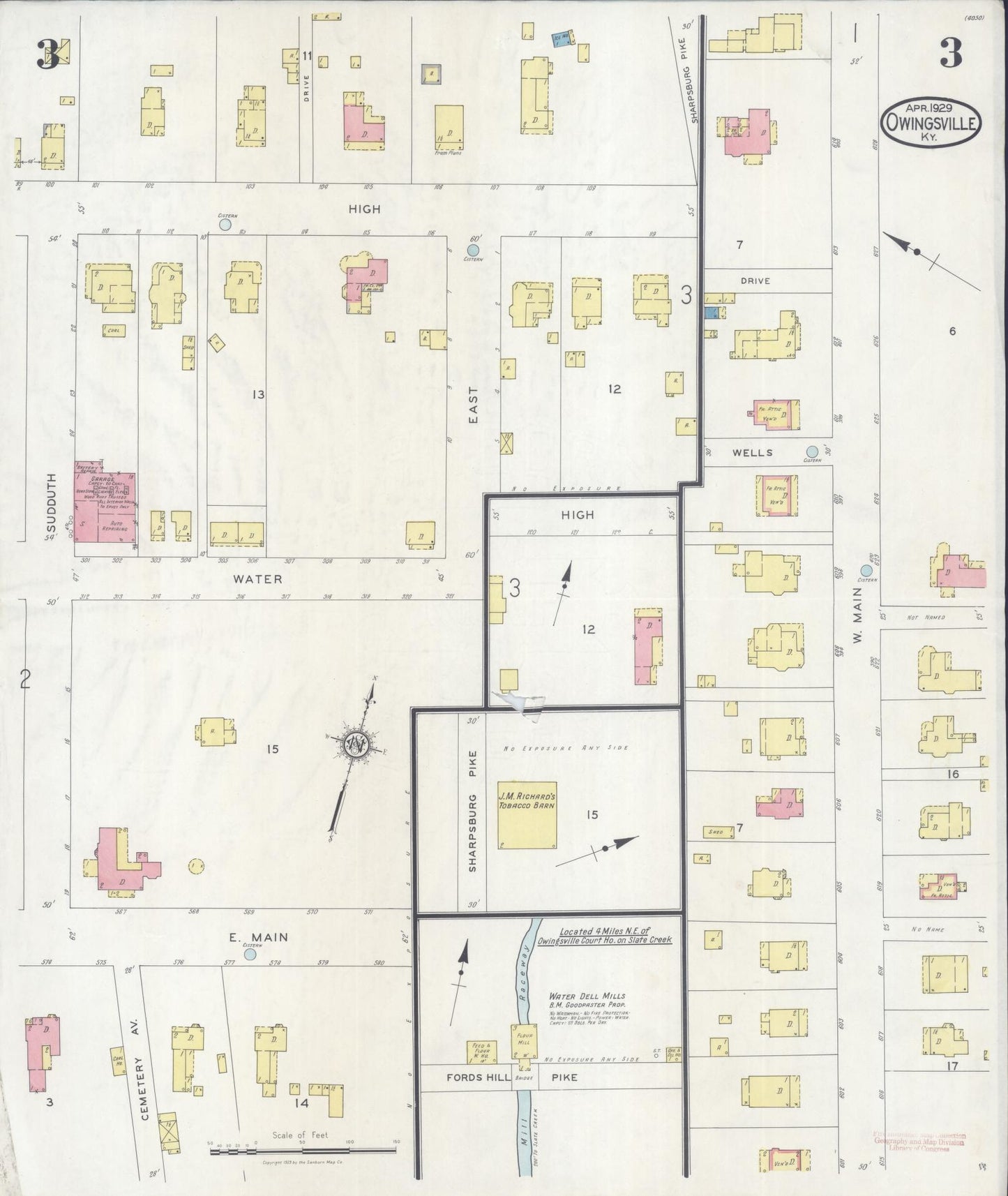 Sanborn Fire Insurance Map from Owingsville, Bath County, Kentucky (1929), Sheet #0003 - Historic Sanborn Fire Insurance Map Print, vintage old map wall art, antique decor, genealogy gift, Kentucky Kentucky map