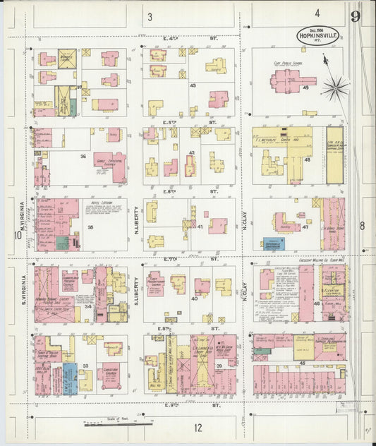 Sanborn Fire Insurance Map from Hopkinsville, Christian County, Kentucky (1906), Sheet #0009 - Historic Sanborn Fire Insurance Map Print, vintage old map wall art, antique decor, genealogy gift, Kentucky Kentucky map