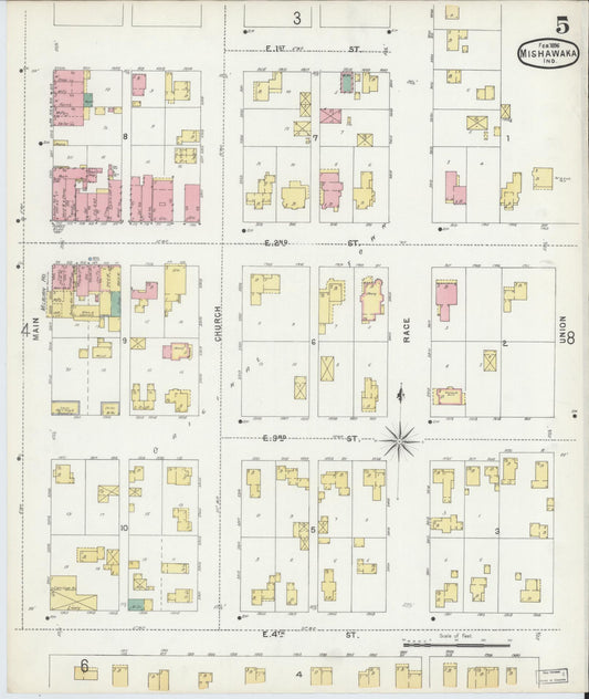 Sanborn Fire Insurance Map from Mishawaka, Saint Joseph County, Indiana (1896), Sheet #0005 - Historic Sanborn Fire Insurance Map Print, vintage old map wall art, antique decor, genealogy gift, Indiana Indiana map