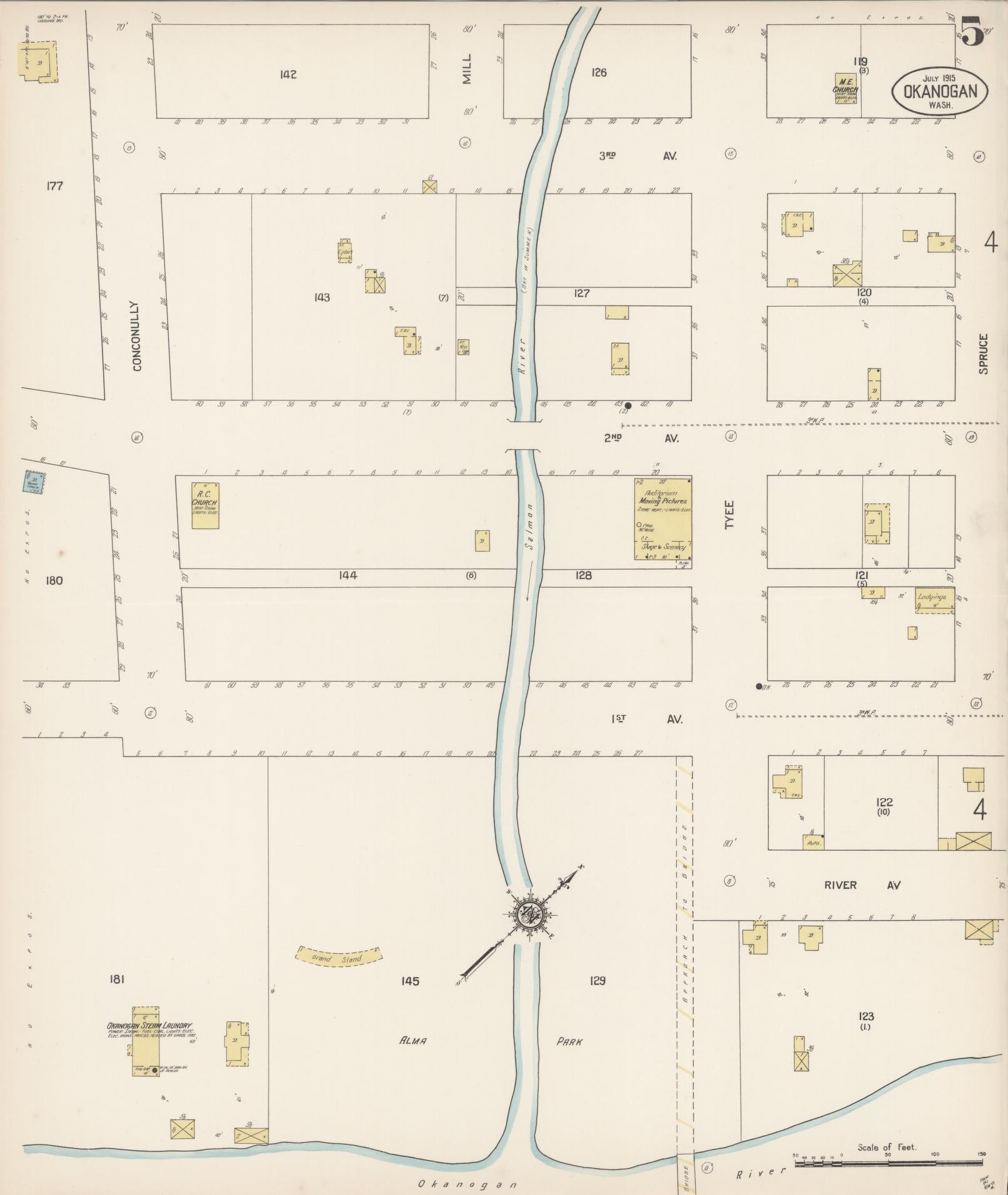 Sanborn Fire Insurance Map from Okanogan, Okanogan County, Washington (1915), Sheet #0005 - Complete Map Set gallery image, historic Sanborn map, vintage wall art, Washington Washington