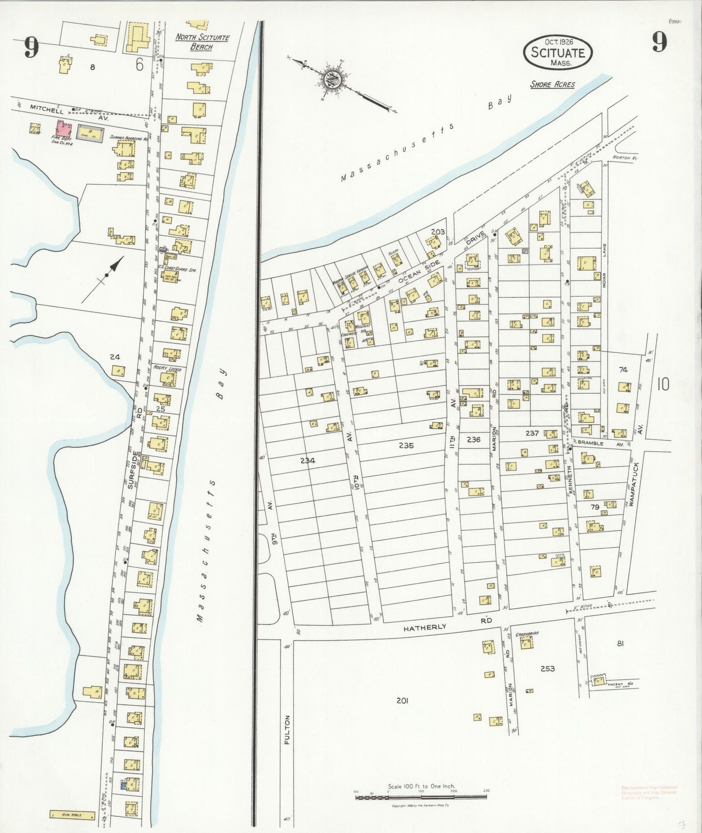 Sanborn Fire Insurance Map from Scituate, Plymouth County, Massachusetts (1926), Sheet #0009 - Complete Map Set gallery image, historic Sanborn map, vintage wall art, Massachusetts Massachusetts