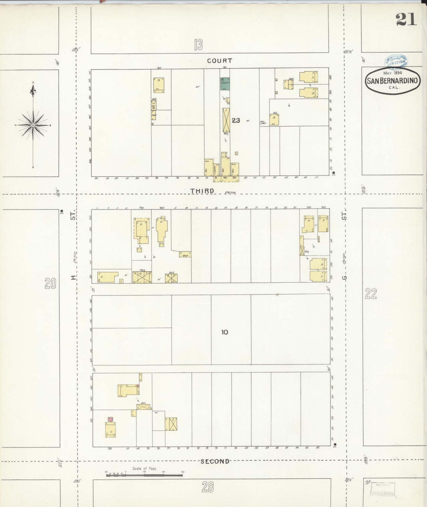 Sanborn Fire Insurance Map from San Bernardino, San Bernardino County, California (1894), Sheet #0021 - Complete Map Set gallery image, historic Sanborn map, vintage wall art, California California