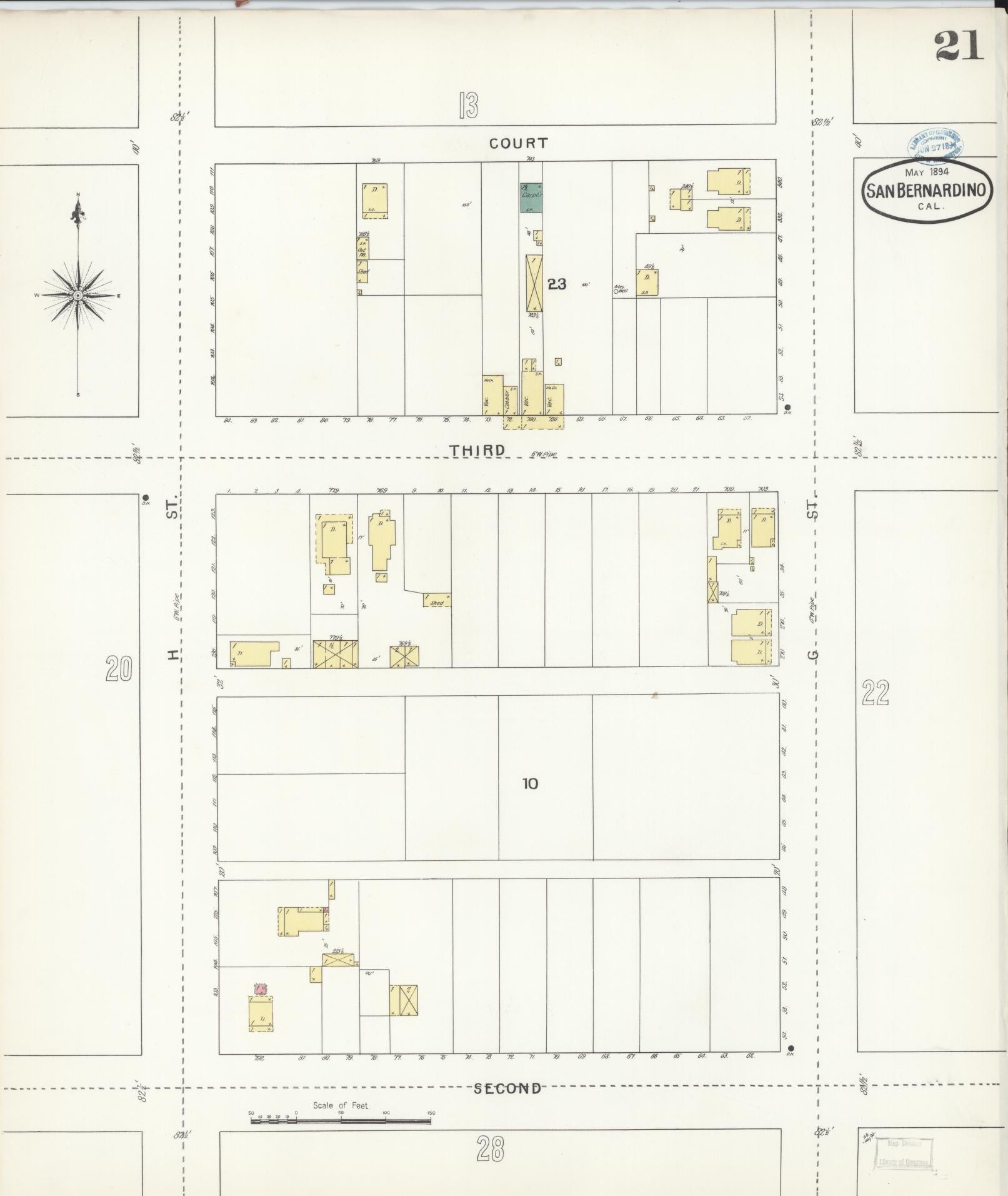 Sanborn Fire Insurance Map from San Bernardino, San Bernardino County, California (1894), Sheet #0021 - Complete Map Set gallery image, historic Sanborn map, vintage wall art, California California