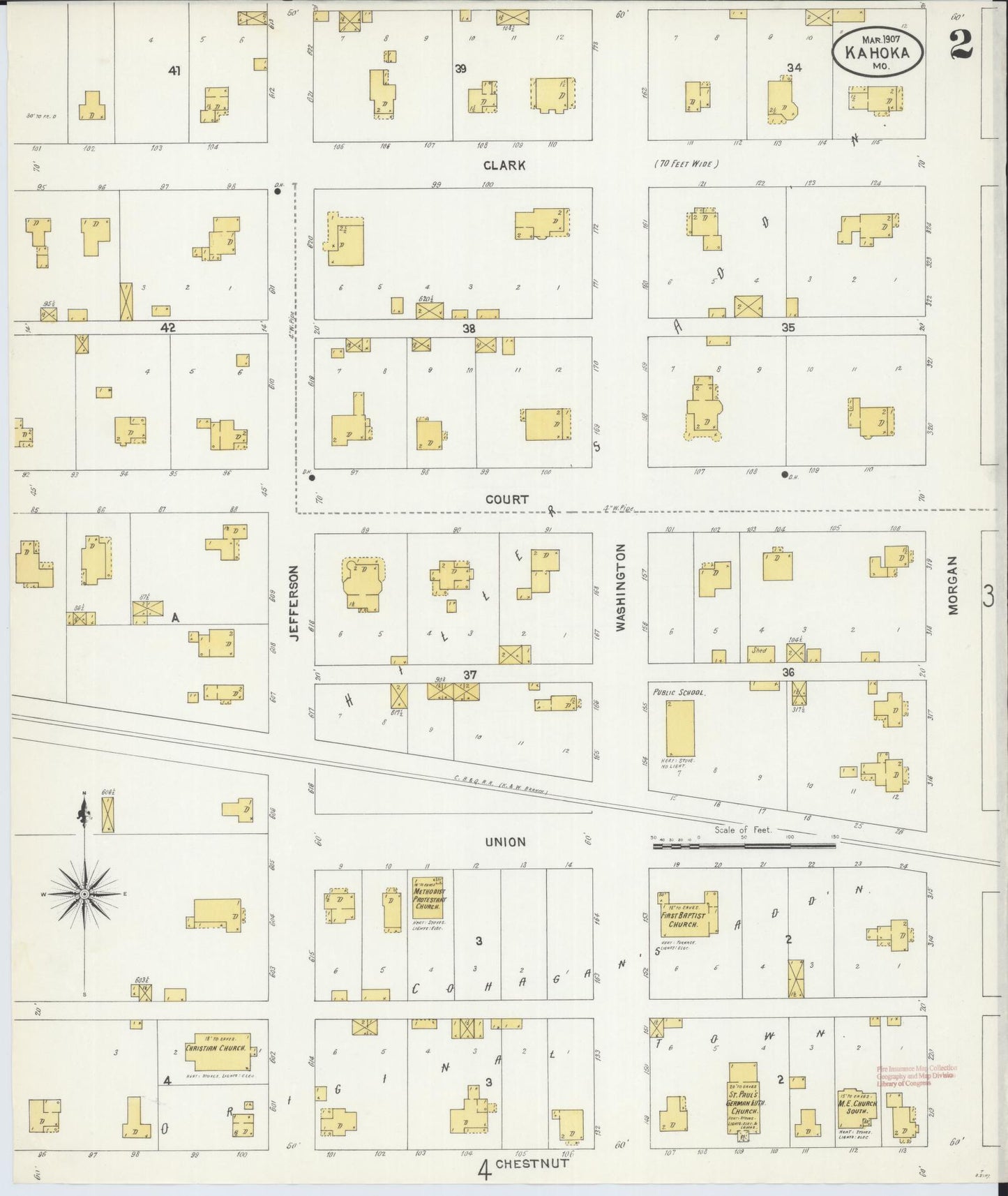Sanborn Fire Insurance Map from Kahoka, Clark County, Missouri (1907), Sheet #0002 - Historic Sanborn Fire Insurance Map Print, vintage old map wall art, antique decor, genealogy gift, Missouri Missouri map
