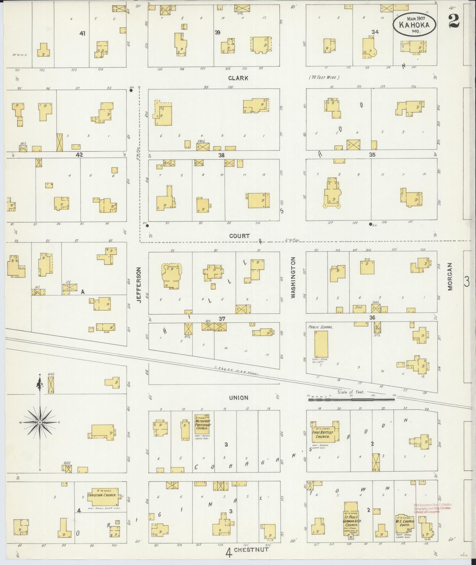 Sanborn Fire Insurance Map from Kahoka, Clark County, Missouri (1907), Sheet #0002 - Historic Sanborn Fire Insurance Map Print, vintage old map wall art, antique decor, genealogy gift, Missouri Missouri map