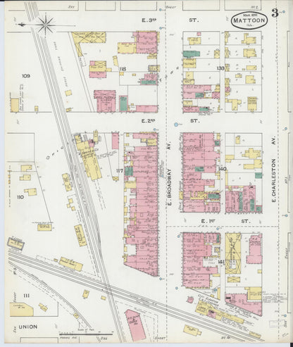 Sanborn Fire Insurance Map from Mattoon, Coles County, Illinois (1892), Sheet #0003 - Complete Map Set gallery image, historic Sanborn map, vintage wall art, Illinois Illinois