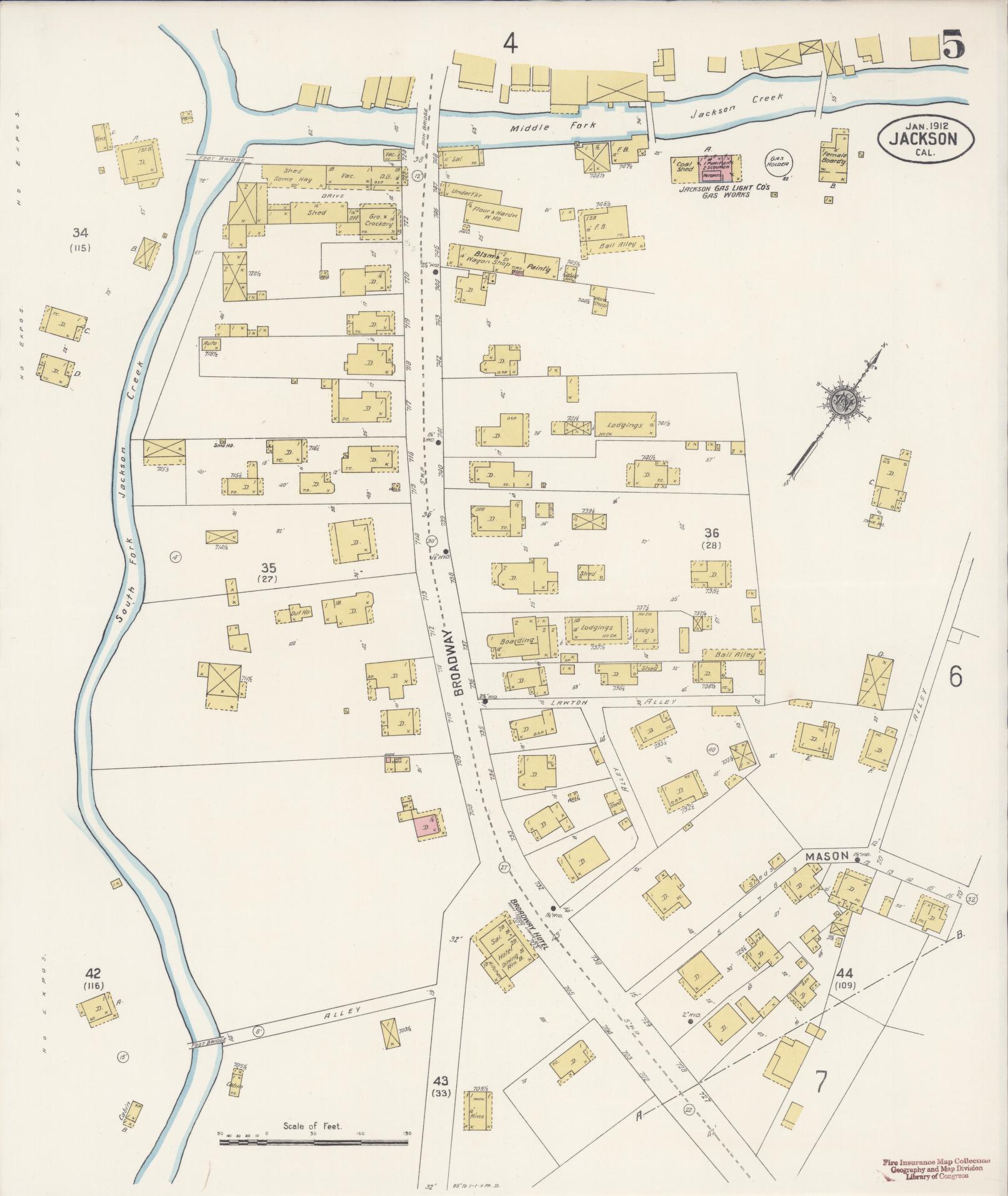 Sanborn Fire Insurance Map from Jackson, Amador County, California (1912), Sheet #0005 - Complete Map Set gallery image, historic Sanborn map, vintage wall art, California California