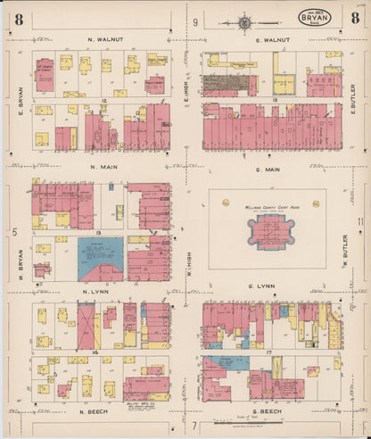 Sanborn Fire Insurance Map from Bryan, Williams County, Ohio (1923), Sheet #0008 - Historic Sanborn Fire Insurance Map Print, vintage old map wall art, antique decor, genealogy gift, Ohio Ohio map