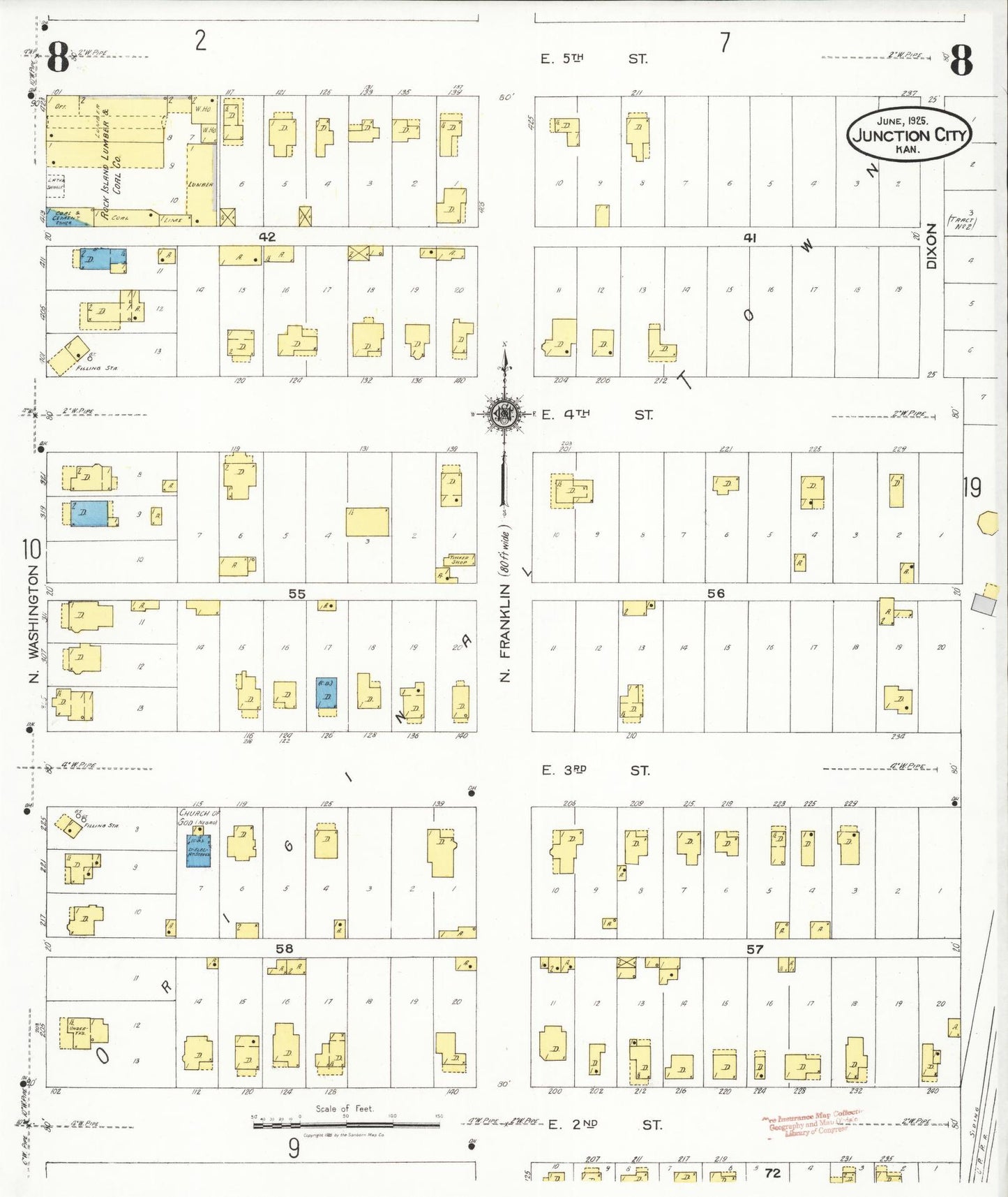 Sanborn Fire Insurance Map from Junction City, Geary County, Kansas (1925), Sheet #0008 - Historic Sanborn Fire Insurance Map Print, vintage old map wall art, antique decor, genealogy gift, Kansas Kansas map