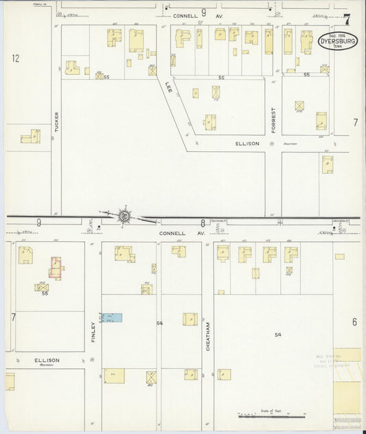 Sanborn Fire Insurance Map from Dyersburg, Dyer County, Tennessee (1914), Sheet #0007 - Historic Sanborn Fire Insurance Map Print, vintage old map wall art, antique decor, genealogy gift, Tennessee Tennessee map