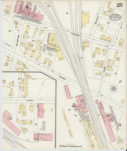 Sanborn Fire Insurance Map from Nashua, Hillsborough County, New Hampshire (1897), Sheet #0023 - Historic Sanborn Fire Insurance Map Print, vintage old map wall art, antique decor, genealogy gift, New Hampshire New Hampshire map