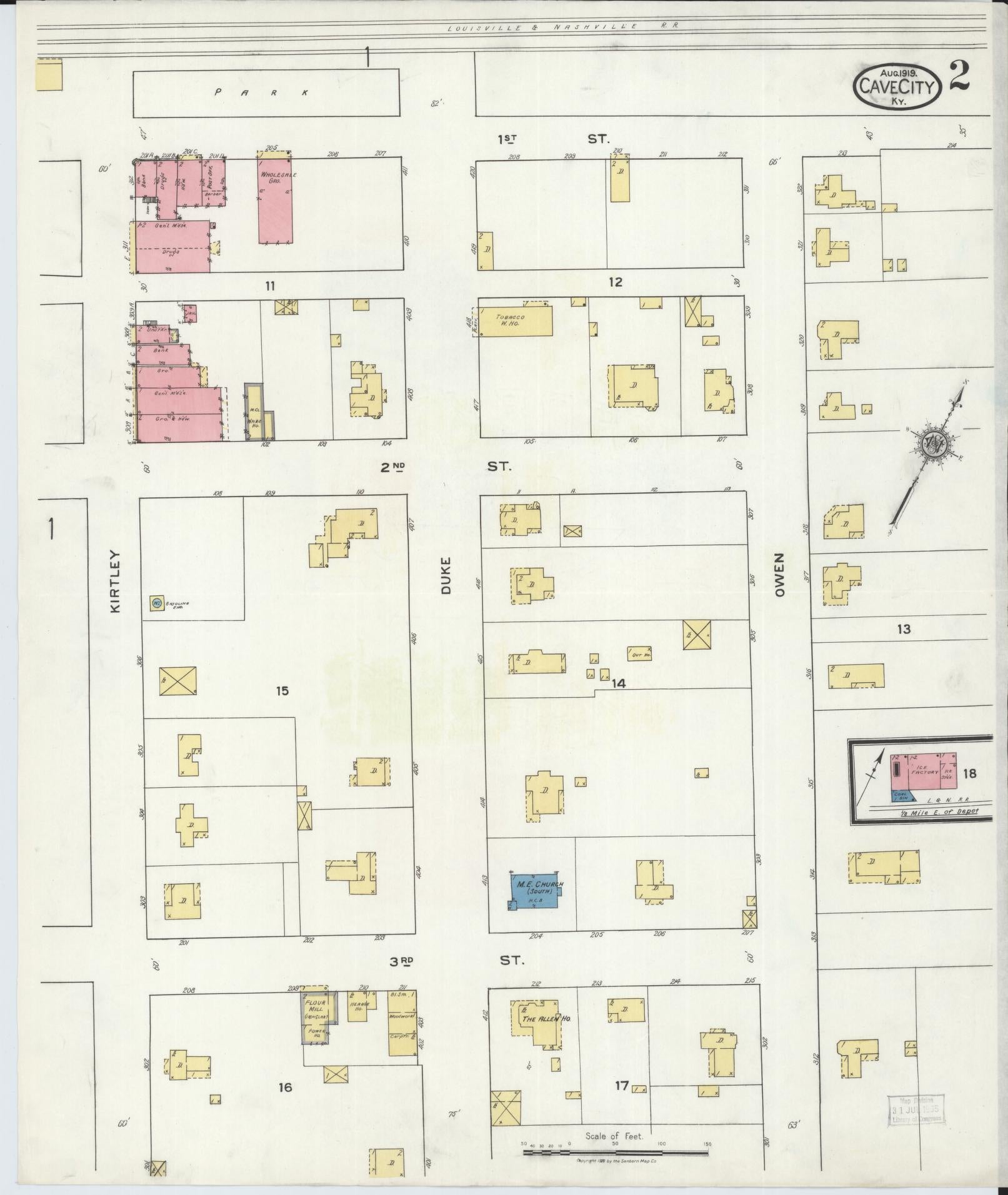 Sanborn Fire Insurance Map from Cave City, Barren County, Kentucky (1919), Sheet #0002 - Complete Map Set gallery image, historic Sanborn map, vintage wall art, Kentucky Kentucky