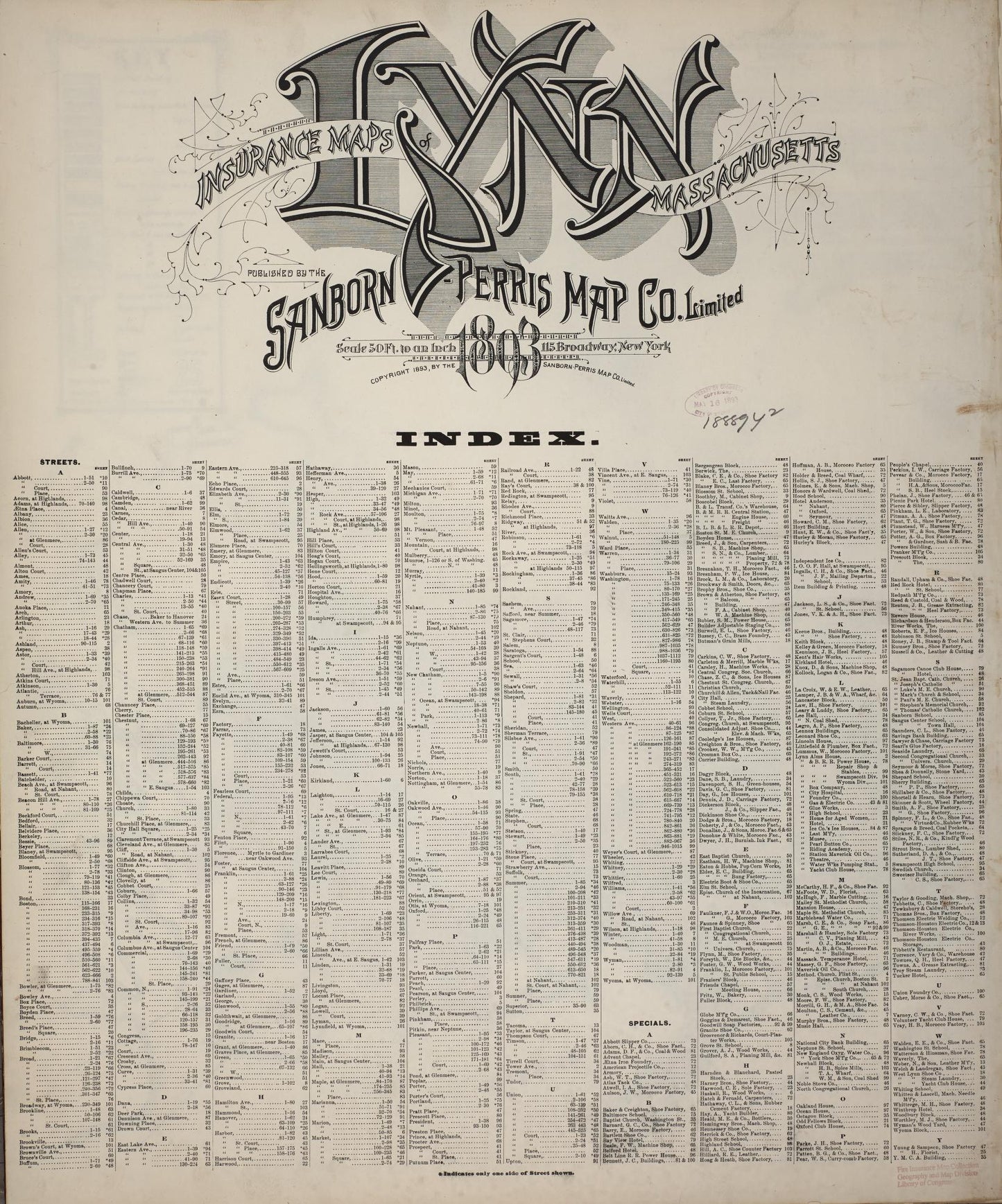 Sanborn Fire Insurance Map from Lynn, Essex County, Massachusetts. (1893) – Historic Sanborn Fire Insurance Map Print