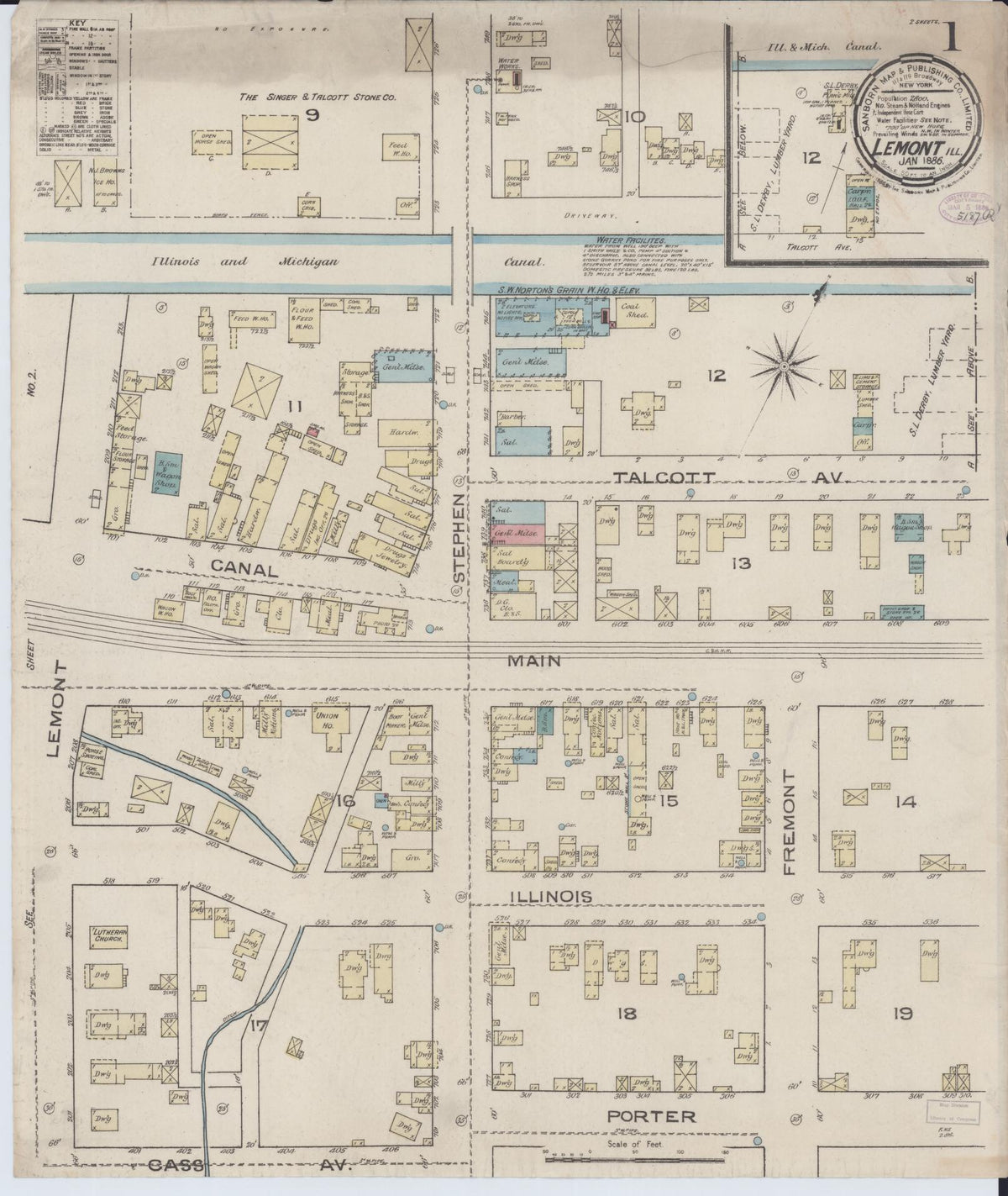 Sanborn Fire Insurance Map from Lemont, Cook County, Illinois (1886), Sheet #0001 - Complete Map Set gallery image, historic Sanborn map, vintage wall art, Illinois Illinois