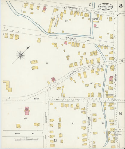Sanborn Fire Insurance Map from Middletown, Orange County, New York (1904), Sheet #0008 - Historic Sanborn Fire Insurance Map Print, vintage old map wall art, antique decor, genealogy gift, New York New York map