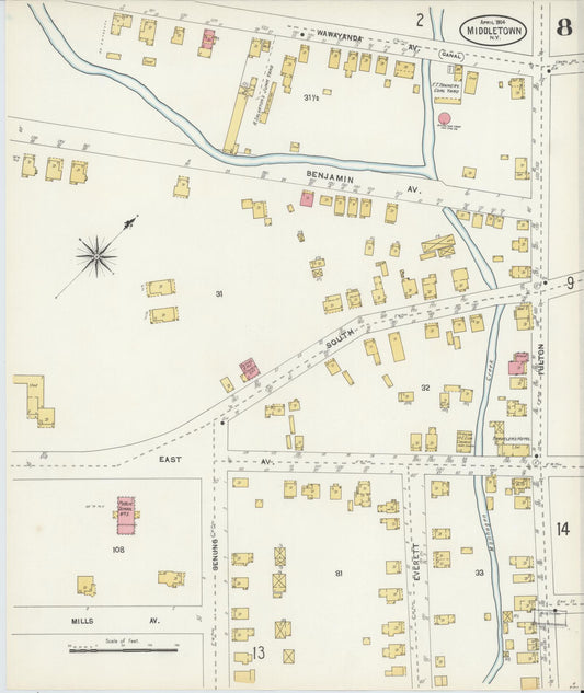 Sanborn Fire Insurance Map from Middletown, Orange County, New York (1904), Sheet #0008 - Historic Sanborn Fire Insurance Map Print, vintage old map wall art, antique decor, genealogy gift, New York New York map