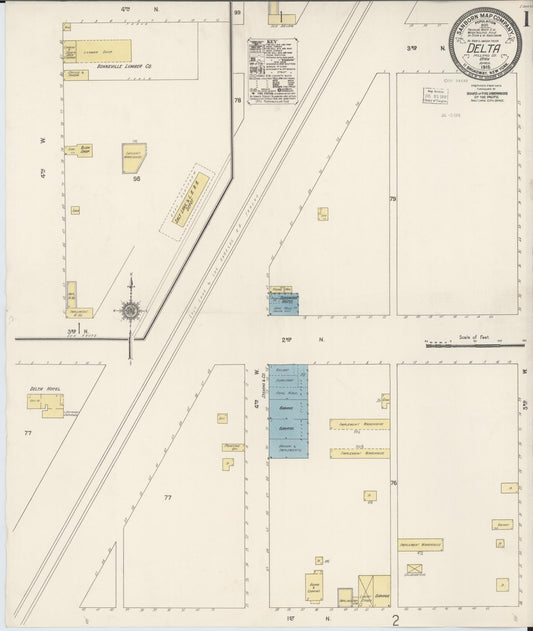 Sanborn Fire Insurance Map from Delta, Millard County, Utah (1918), Sheet #0001 - Historic Sanborn Fire Insurance Map Print, vintage old map wall art, antique decor, genealogy gift, Utah Utah map