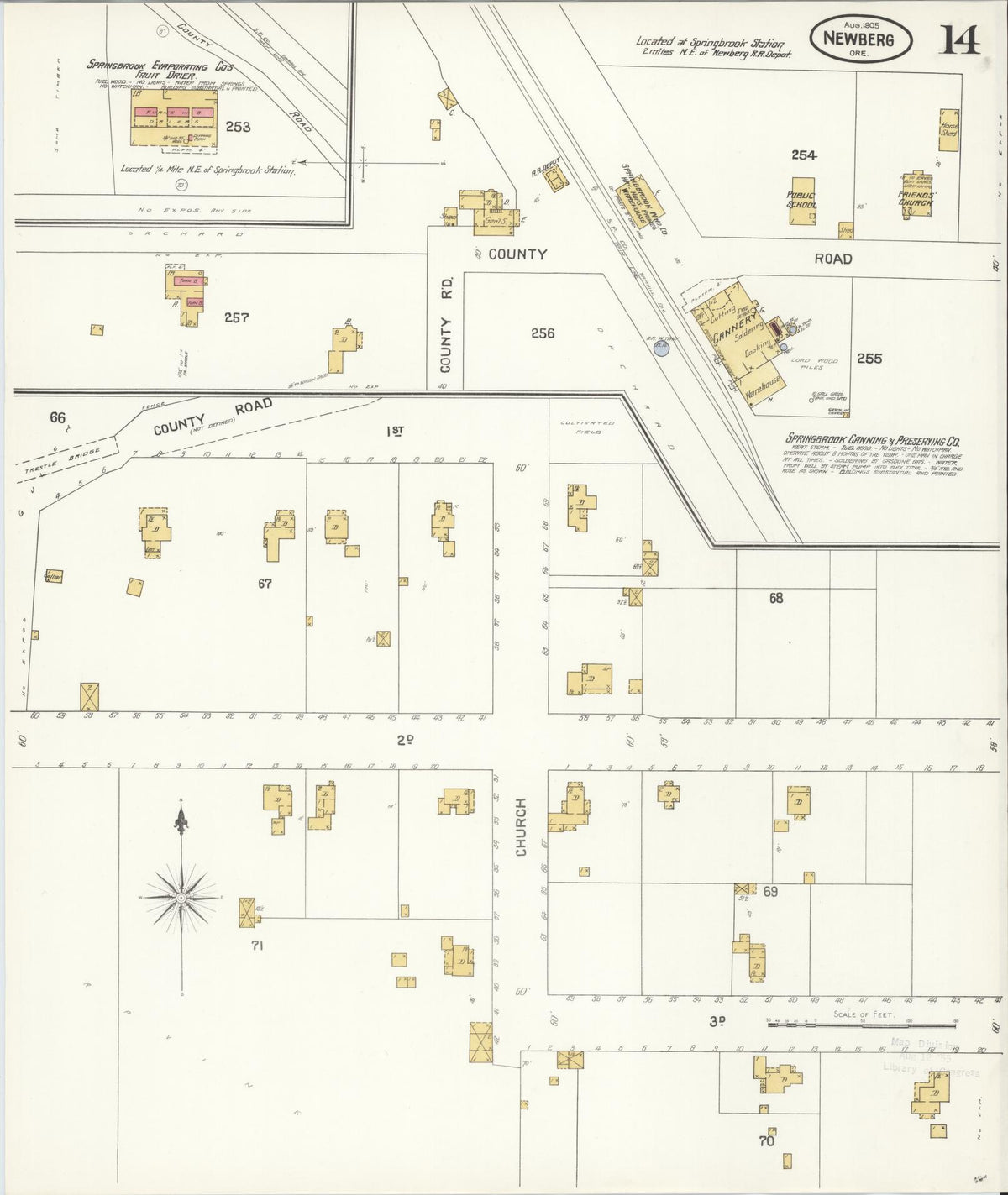 Sanborn Fire Insurance Map from Newberg, Yamhill County, Oregon (1905), Sheet #0014 - Historic Sanborn Fire Insurance Map Print, vintage old map wall art, antique decor, genealogy gift, Oregon Oregon map
