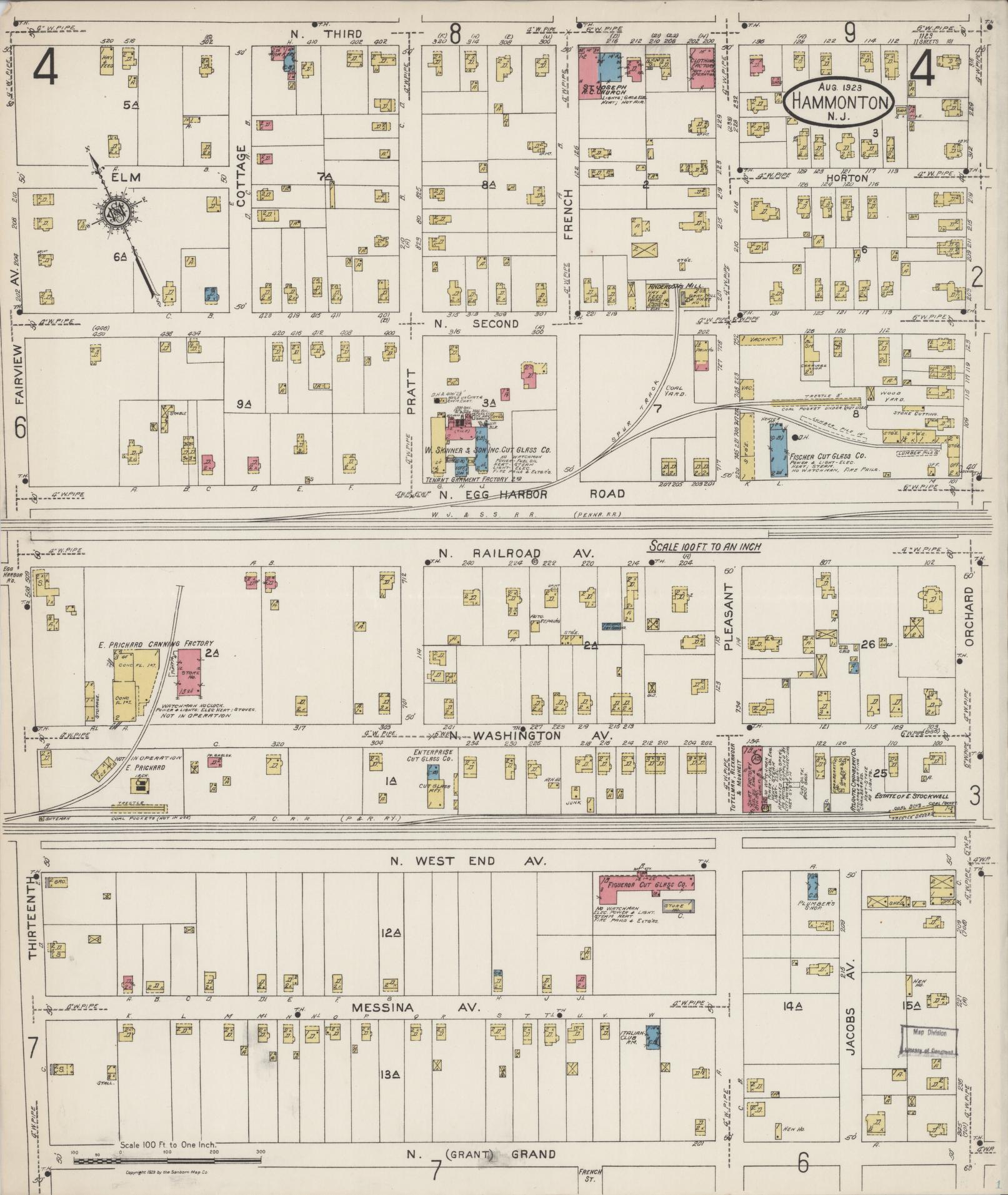 Sanborn Fire Insurance Map from Hammonton, Atlantic County, New Jersey (1923), Sheet #0004 - Historic Sanborn Fire Insurance Map Print, vintage old map wall art, antique decor, genealogy gift, New Jersey New Jersey map