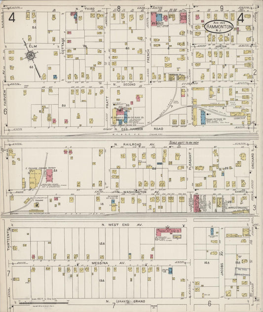 Sanborn Fire Insurance Map from Hammonton, Atlantic County, New Jersey (1923), Sheet #0004 - Historic Sanborn Fire Insurance Map Print, vintage old map wall art, antique decor, genealogy gift, New Jersey New Jersey map