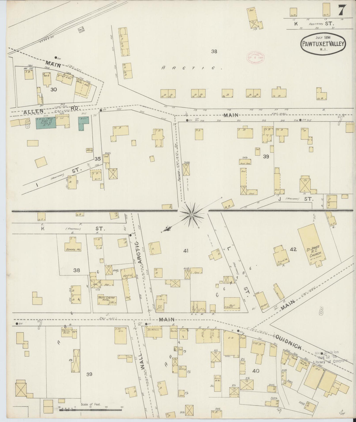Sanborn Fire Insurance Map from Pawtuxet Valley, Kent and Providence Counties, Rhode Island (1894), Sheet #0007 - Historic Sanborn Fire Insurance Map Print, vintage old map wall art, antique decor, genealogy gift, Rhode Island Rhode Island map