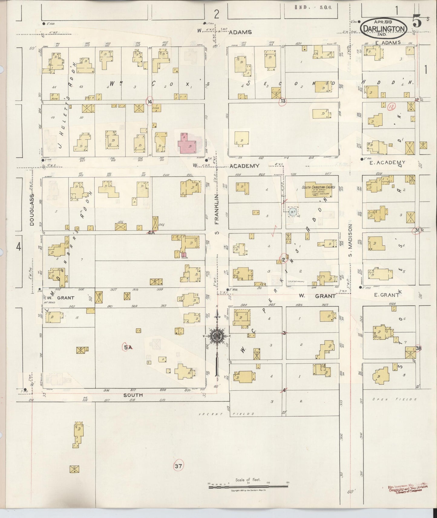 Sanborn Fire Insurance Map from Darlington, Montgomery County, Indiana (1942), Sheet #0005 - Historic Sanborn Fire Insurance Map Print, vintage old map wall art, antique decor, genealogy gift, Indiana Indiana map