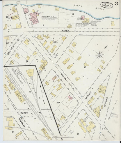 Sanborn Fire Insurance Map from Vassar, Tuscola County, Michigan (1889), Sheet #0003 - Historic Sanborn Fire Insurance Map Print, vintage old map wall art, antique decor, genealogy gift, Michigan Michigan map