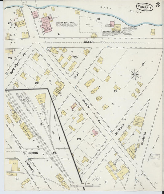 Sanborn Fire Insurance Map from Vassar, Tuscola County, Michigan (1889), Sheet #0003 - Historic Sanborn Fire Insurance Map Print, vintage old map wall art, antique decor, genealogy gift, Michigan Michigan map