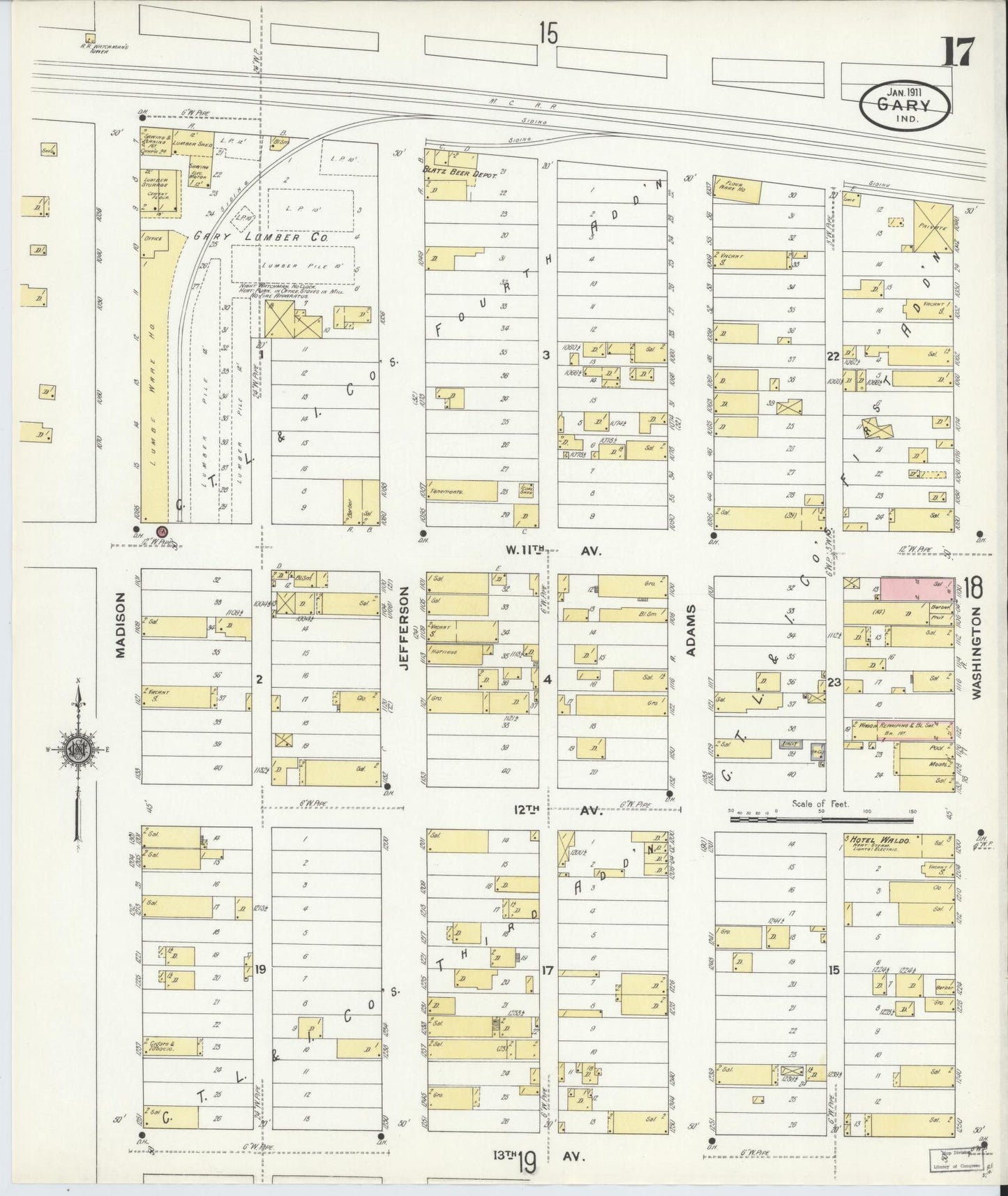 Sanborn Fire Insurance Map from Gary, Lake County, Indiana (1911), Sheet #0017 - Historic Sanborn Fire Insurance Map Print, vintage old map wall art, antique decor, genealogy gift, Indiana Indiana map