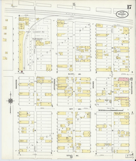 Sanborn Fire Insurance Map from Gary, Lake County, Indiana (1911), Sheet #0017 - Historic Sanborn Fire Insurance Map Print, vintage old map wall art, antique decor, genealogy gift, Indiana Indiana map