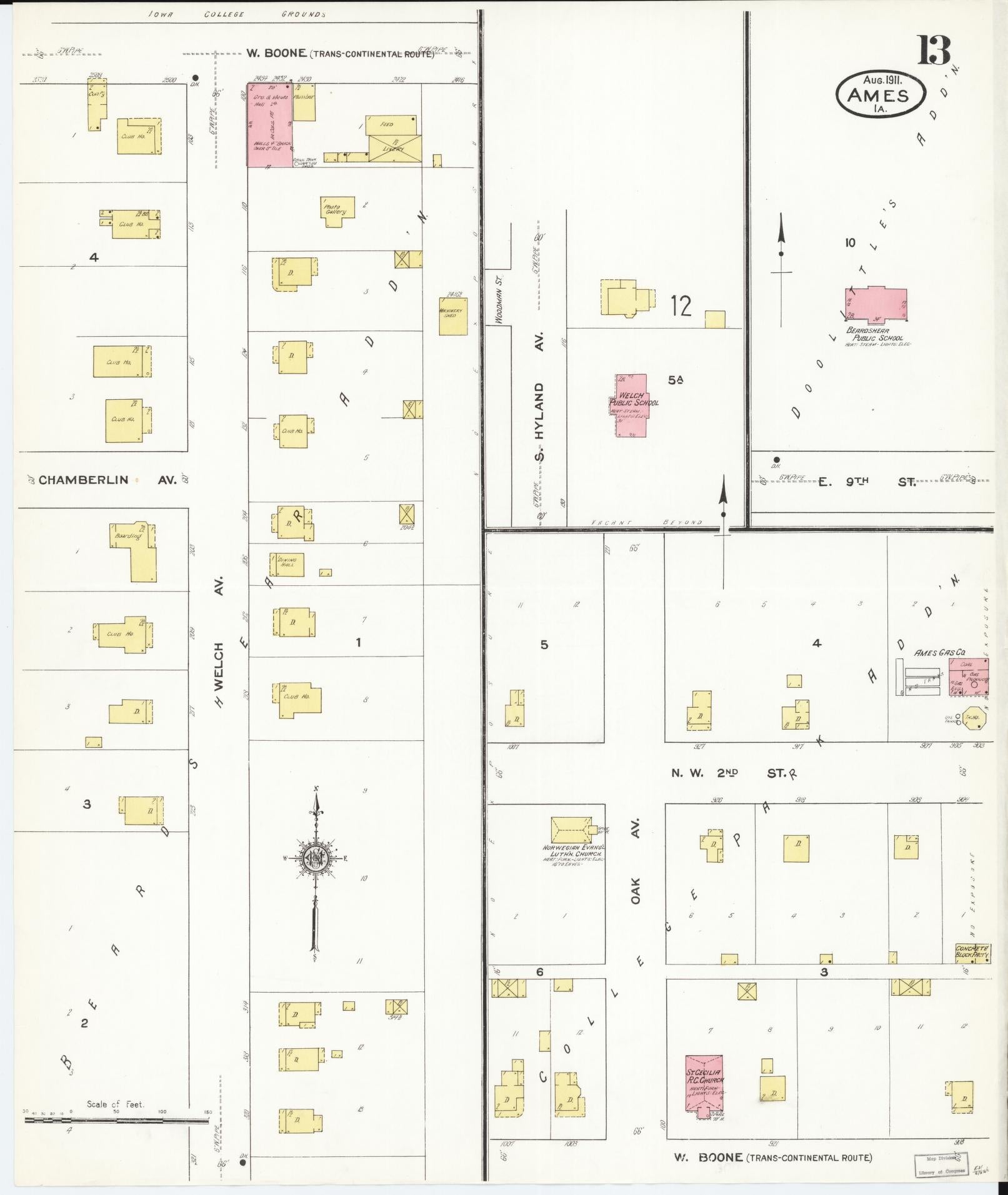 Sanborn Fire Insurance Map from Ames, Story County, Iowa (1911), Sheet #0013 - Historic Sanborn Fire Insurance Map Print, vintage old map wall art