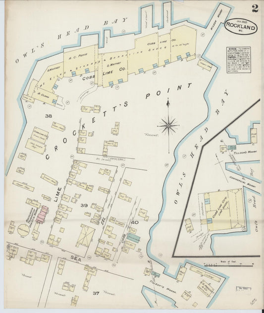 Sanborn Fire Insurance Map from Rockland, Knox County, Maine (1885), Sheet #0002 - Historic Sanborn Fire Insurance Map Print, vintage old map wall art, antique decor, genealogy gift, Maine Maine map