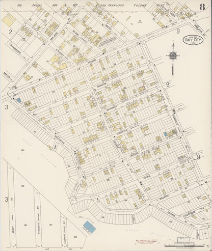 Sanborn Fire Insurance Map from Daly City, San Mateo County, California (1918), Sheet #0008 - Complete Map Set gallery image, historic Sanborn map, vintage wall art, California California