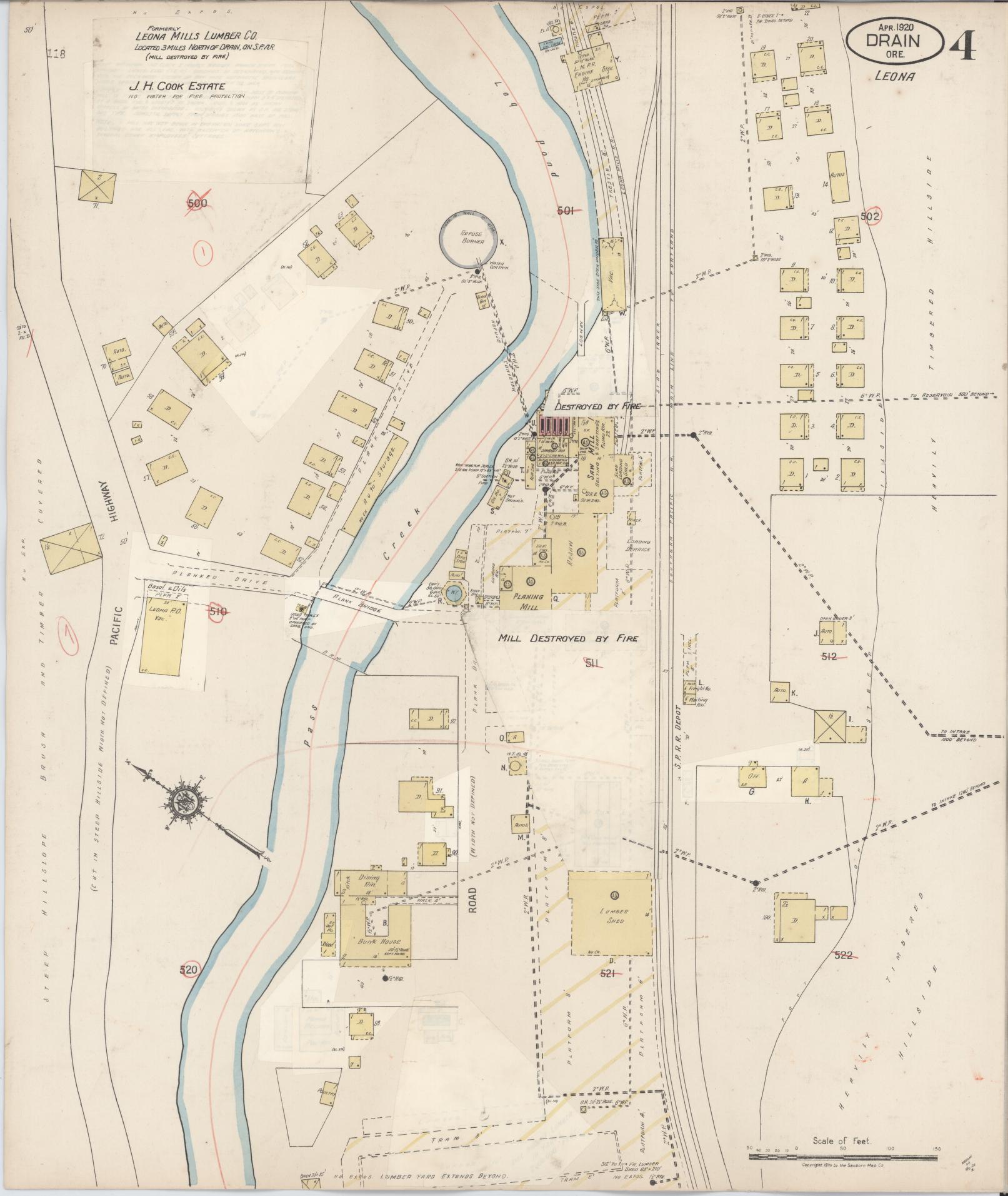 Sanborn Fire Insurance Map from Drain, Douglas County, Oregon (1931), Sheet #0004 - Historic Sanborn Fire Insurance Map Print, vintage old map wall art, antique decor, genealogy gift, Oregon Oregon map